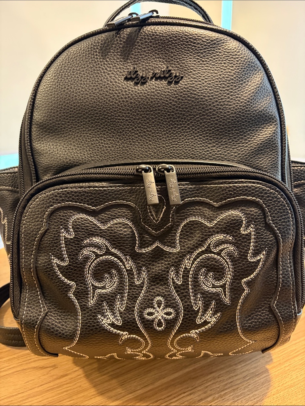 Itzy Ritzy Black Embroidered Baby Bag Backpack